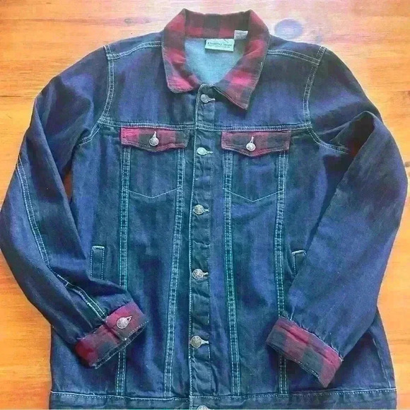 Country Store Plaid Flannel Denim Jacket Classic Trucker Style, Women’s Medium - Picture 2 of 13